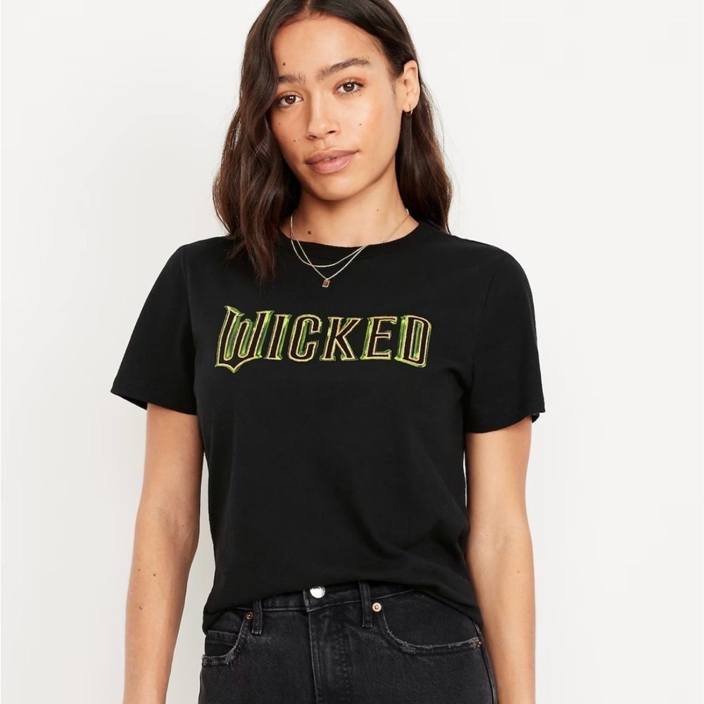 Old Navy Wicked Movie Broadway Graphic T-Shirt Black Green Gold Logo‎ Womens L
